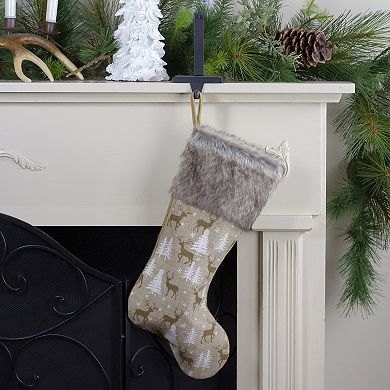 20" Brown Reindeer Christmas Stocking with Faux Fur Cuff