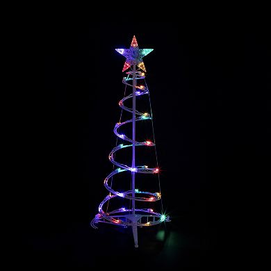 Set of 2 LED Lighted Multi-Color Outdoor Spiral Christmas Cone Trees 3' 4'