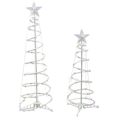 Set of 2 LED Lighted Multi-Color Outdoor Spiral Christmas Cone Trees 3' 4'