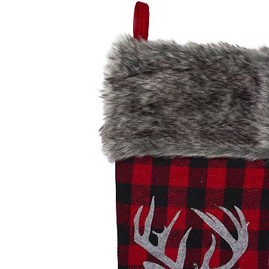 20.5" Red and Black Buffalo Plaid Reindeer Christmas Stocking