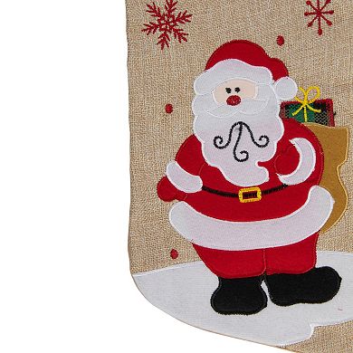 19" Burlap Standing Santa With Present Bag Christmas Stocking