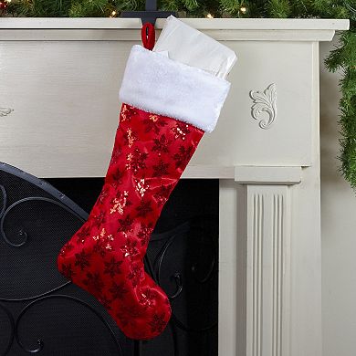 20.5" Red and White Sequin Snowflake Christmas Stocking