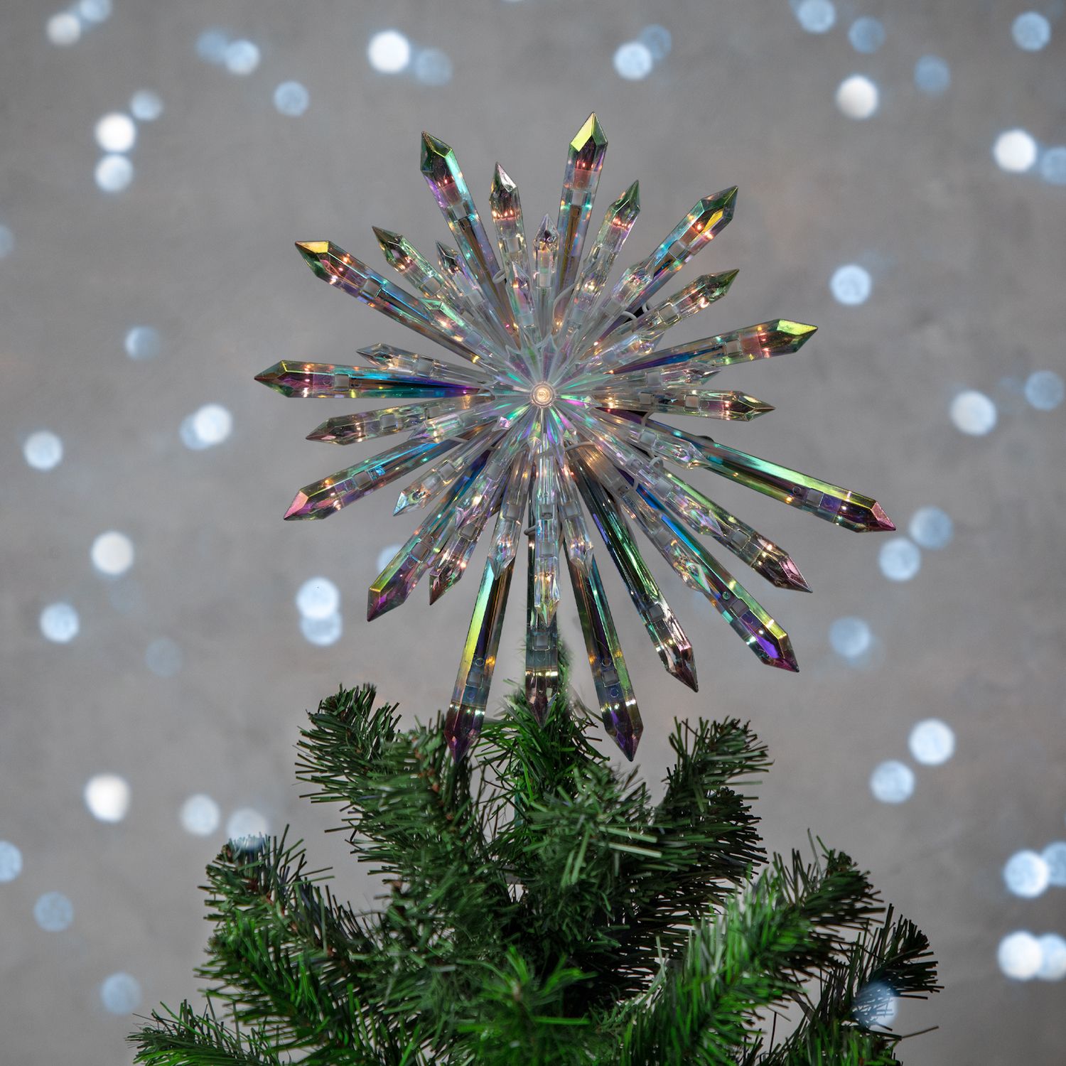 Lighted Iridescent Icicles Christmas Tree Topper - 14 Inch, 50 Clear Lights, Star Shape - View #6