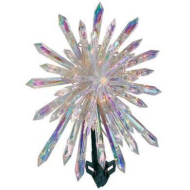 14" Clear Lighted Iridescent Icicle Christmas Tree Topper - Clear Lights