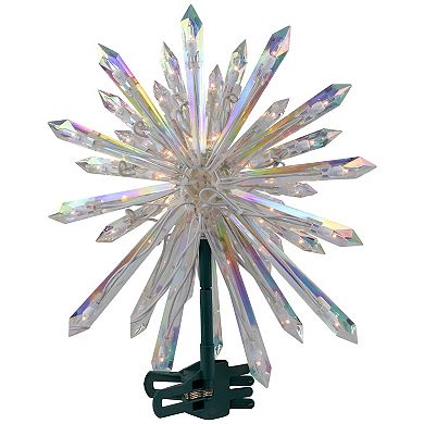 14" Clear Lighted Iridescent Icicle Christmas Tree Topper - Clear Lights