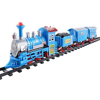 14 pc Blue Lighted and Animated Classic Cartoon Train Set with Sound