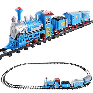 14-Piece Blue Lighted and Animated Classic Cartoon Train Set with Sound