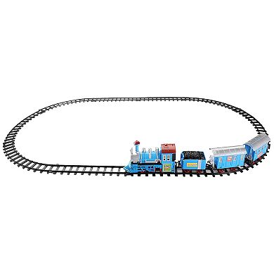14-Piece Blue Lighted and Animated Classic Cartoon Train Set with Sound