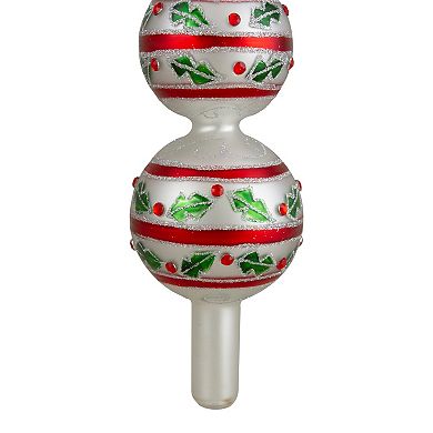 14.75" White Red and Green Glass Finial Christmas Tree Topper