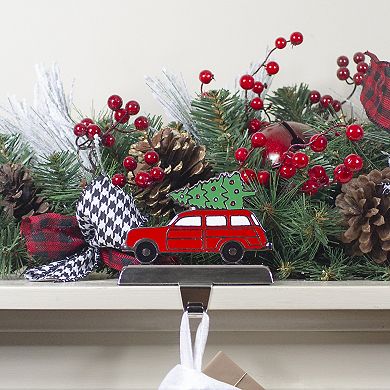 5.25" Red Vintage Station Wagon Car with Tree Christmas Stocking Holder