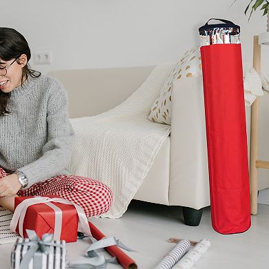 41" Red and Clear Zip Up Christmas Gift Wrap Storage Tube Bag - Holds 15-20 Rolls
