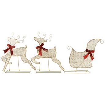 3 pc LED Lighted Reindeer and Sleigh Outdoor Christmas Decoration