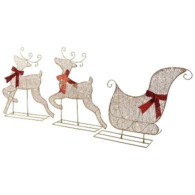 3pc LED Lighted Reindeer and Sleigh Outdoor Christmas Decoration