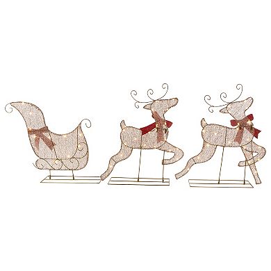 3pc LED Lighted Reindeer and Sleigh Outdoor Christmas Decoration