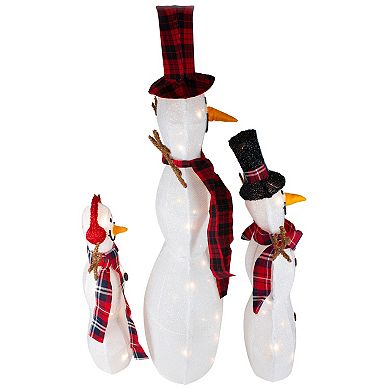 Set of 3 Lighted Tinsel Snowmen Family Christmas Yard Decorations