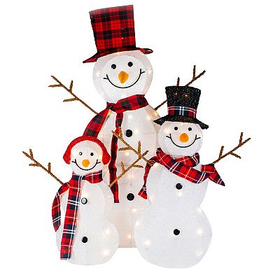 Set of 3 Lighted Tinsel Snowmen Family Christmas Yard Decorations