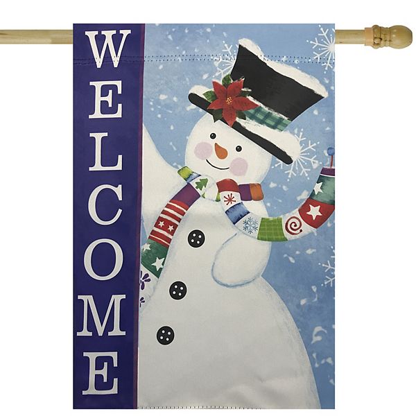 Blue and White Happy Snowman Welcome Outdoor Garden Flag 28