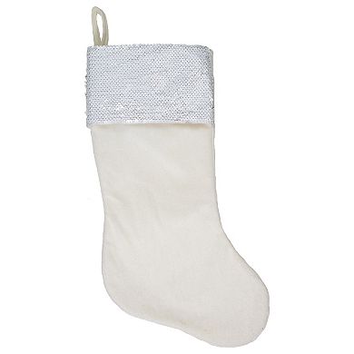 20" Rose Gold and Cream White Reversible Sequin Cuff Christmas Stocking