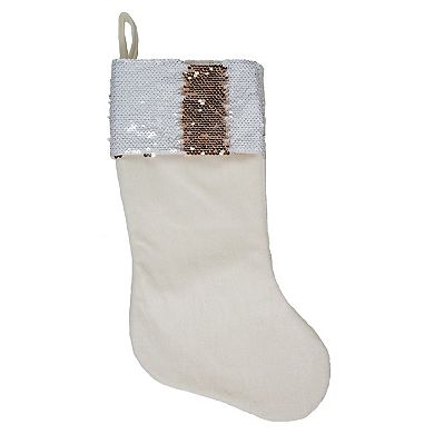 20" Rose Gold and Cream White Reversible Sequin Cuff Christmas Stocking