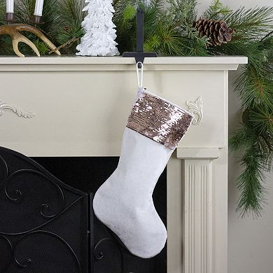 20" Rose Gold and Cream White Reversible Sequin Cuff Christmas Stocking