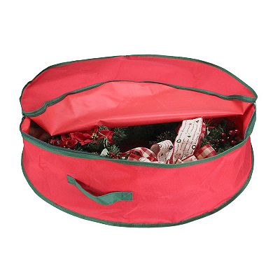 24” Red and Green Christmas Wreath Storage Bag