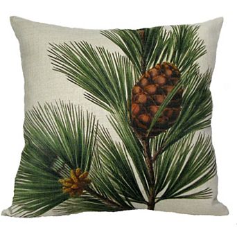 18" Green Pine Cone and Bough Square Christmas Throw Pillow Cover