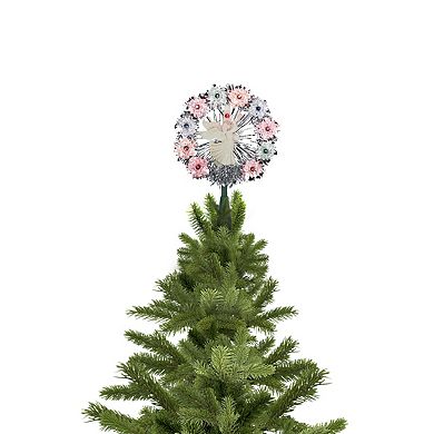 7.5" Pre-Lit Silver Tinsel Wreath with Angel Christmas Tree Topper - Multi Lights