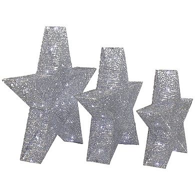 Set of 3 LED Lighted Silver Stars Outdoor Christmas Decorations 24"