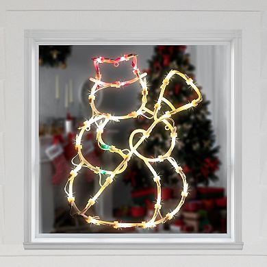 15" Red and Yellow Lighted Snowman Christmas Window Silhouette Decoration