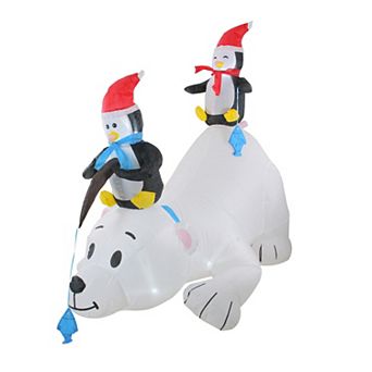 6' White and Black Inflatable Polar Bear and Penguins Lighted Outdoor Christmas Decor