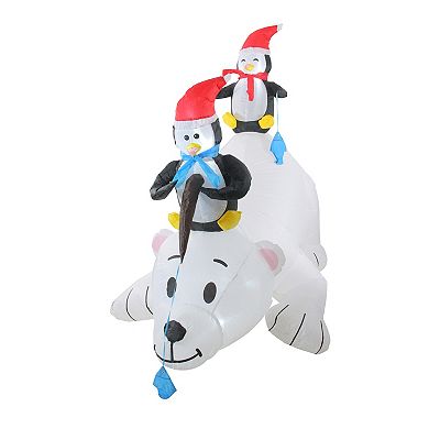 6' White and Black Inflatable Polar Bear and Penguins Lighted Outdoor Christmas Decor