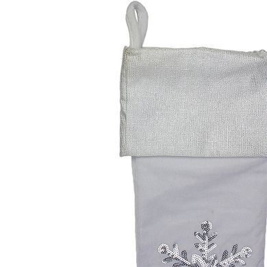 20" Silver and White Snowflake Christmas Stocking with Silver Cuff