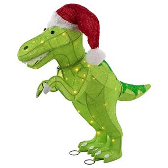 30" LED Lighted Tinsel Santa T-Rex Dinosaur Outdoor Christmas Decoration