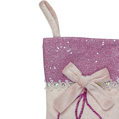 14" Pink and Silver Ballerina Shoes Christmas Stocking with Glitter Cuff and Bow