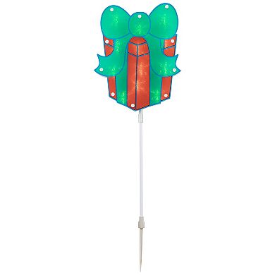 Set of 3 Lighted Holographic Christmas Gift Box Pathway Markers 4.75'