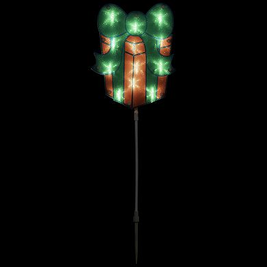 Set of 3 Lighted Holographic Christmas Gift Box Pathway Markers 4.75'