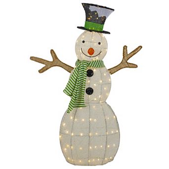 43" LED Lighted Snowman with Top Hat and Green Scarf Outdoor Christmas Decoration