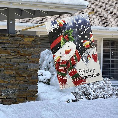 Snowman and Yellow Birds Merry Christmas Outdoor Garden Flag 28" x 40"