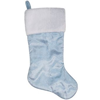 20.5-Inch Blue and White Sheer Organza Christmas Stocking with Faux Fur Cuff