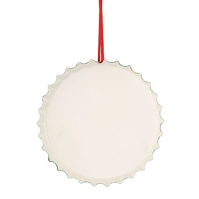 4" White Iron Cap "Fresh Cut Christmas Tress" With a Vintage Truck Ornament