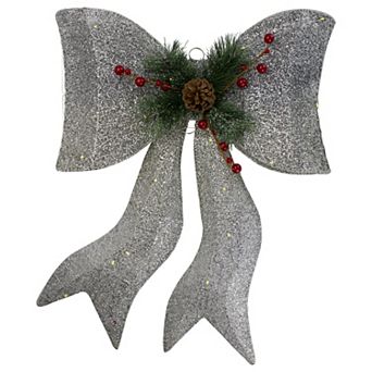 22" LED Lighted Silver Gradient Mesh Bow Christmas Decoration
