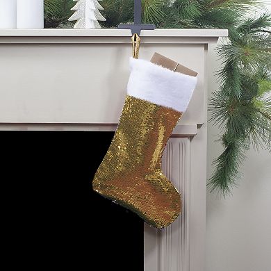 19" Gold and Silver Sequin Christmas Stocking With White Faux Fur Cuff