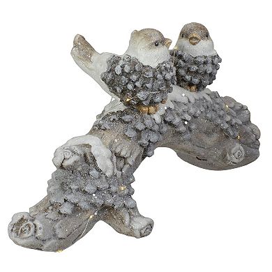 18" LED Lighted Rustic Glittered Birds on a Snowy Log Christmas Decoration