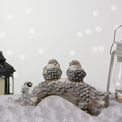 18" LED Lighted Rustic Glittered Birds on a Snowy Log Christmas Decoration