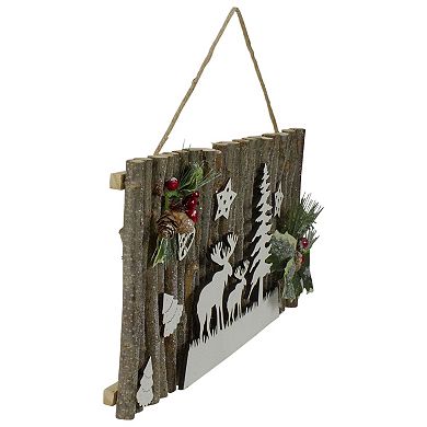 15.75" Wooden and Glitter Frosted Reindeer Christmas Wall Decor