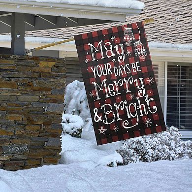 Red Buffalo Plaid Merry and Bright Christmas Garden Flag 28" x 40"