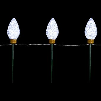 3 ct Clear LED Jumbo C9 Bulb Christmas Pathway Marker Lawn Stakes - 3 ft White Wire