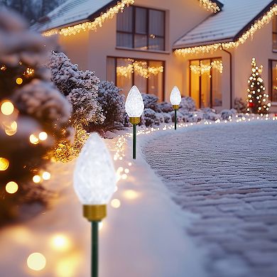 3ct Clear LED Jumbo C9 Bulb Christmas Pathway Marker Lawn Stakes - 3 ft White Wire