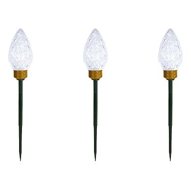 3ct Clear LED Jumbo C9 Bulb Christmas Pathway Marker Lawn Stakes - 3 ft White Wire