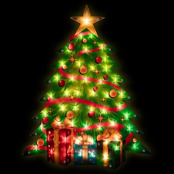 22.5" Lighted Christmas Tree with Presents Window Silhouette